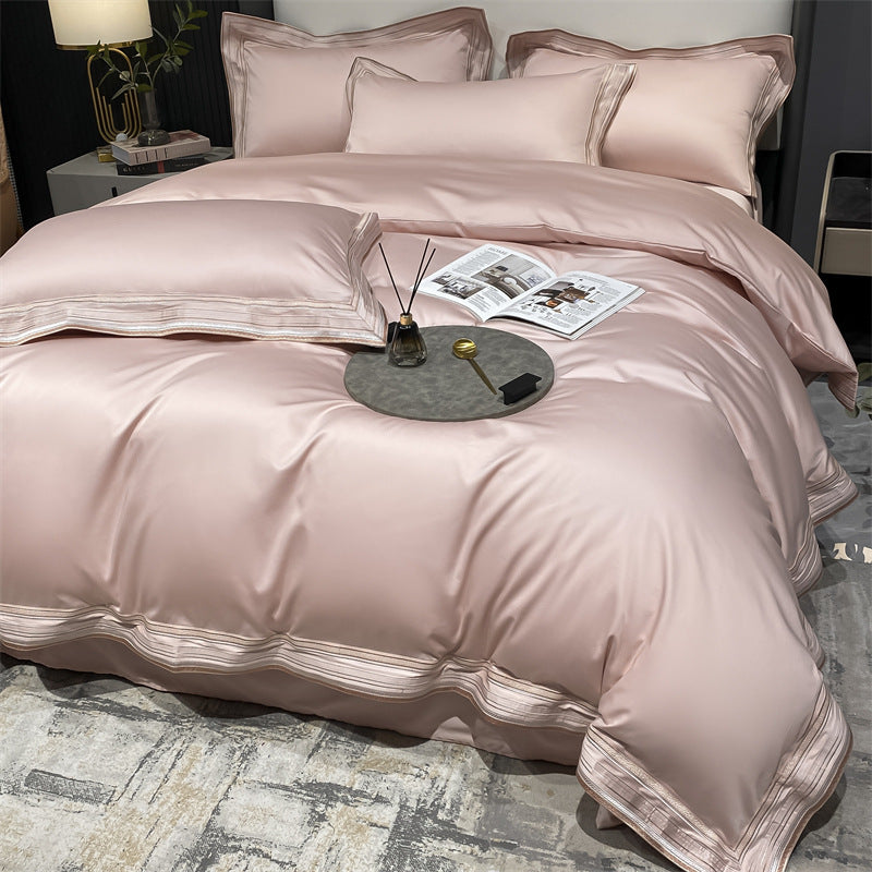 Luxury Embroidered Long-staple Cotton Solid Color Four-Piece Set