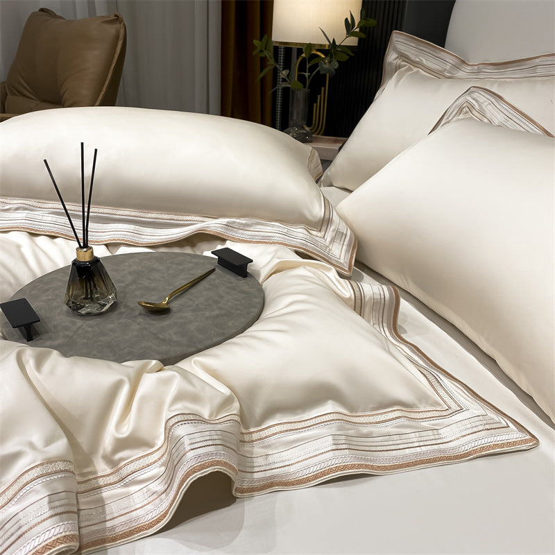 Luxury Embroidered Long-staple Cotton Solid Color Four-Piece Set