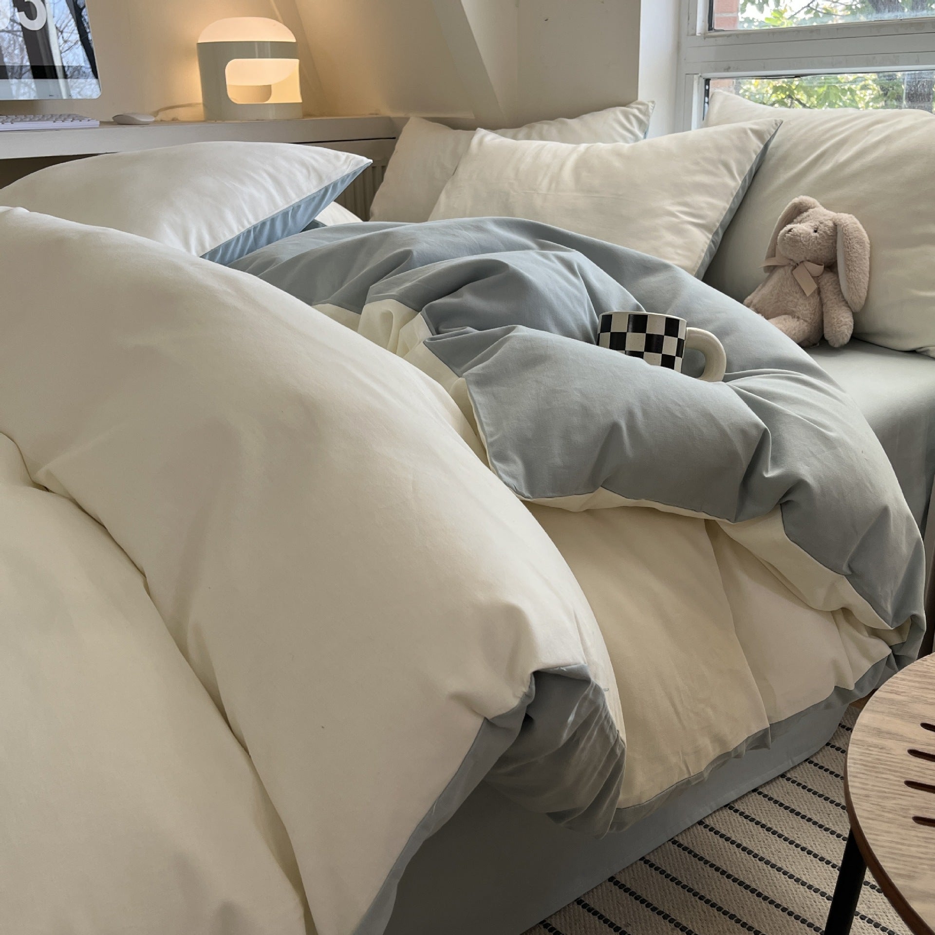 Solid Color Washed Cotton Skin-Friendly Brushed Four-Piece Bedding Set