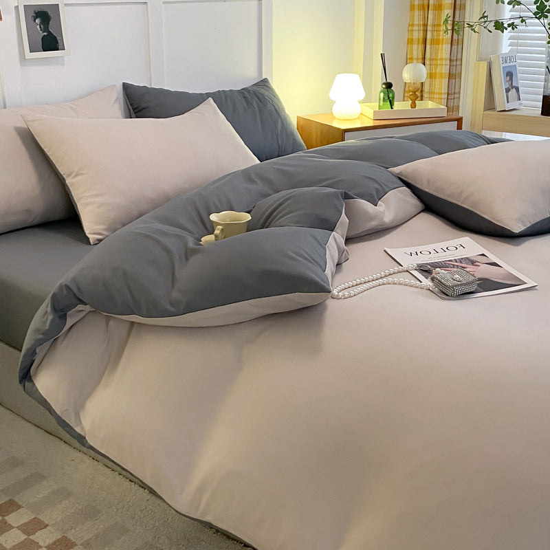 Solid Color Washed Cotton Skin-Friendly Brushed Four-Piece Bedding Set