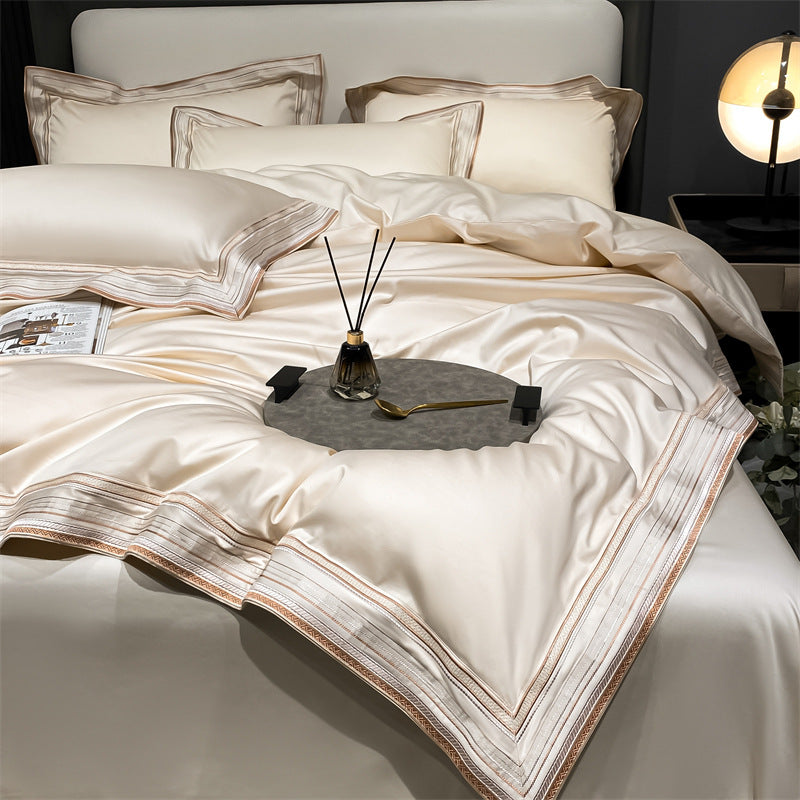 Luxury Embroidered Long-staple Cotton Solid Color Four-Piece Set