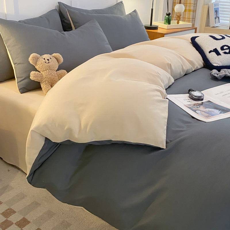 Solid Color Washed Cotton Skin-Friendly Brushed Four-Piece Bedding Set