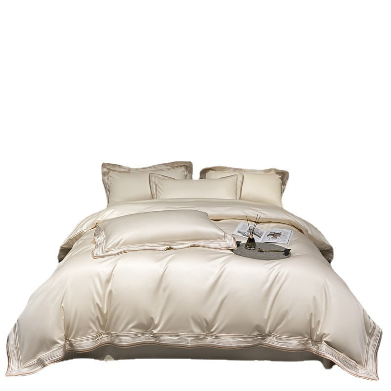 Luxury Embroidered Long-staple Cotton Solid Color Four-Piece Set