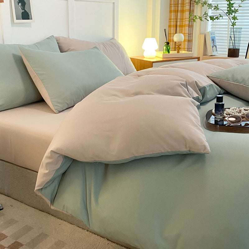 Solid Color Washed Cotton Skin-Friendly Brushed Four-Piece Bedding Set