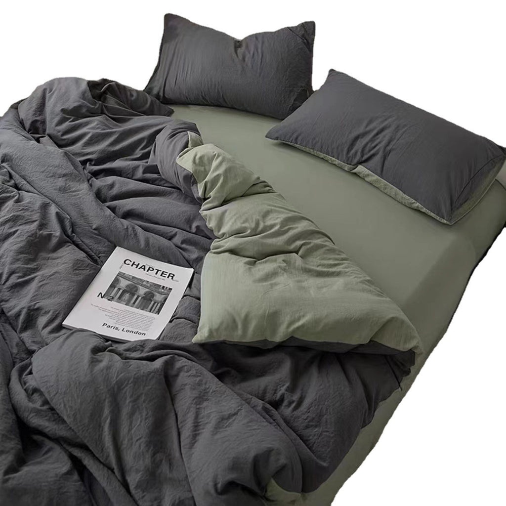 Solid Color Washed Cotton Skin-Friendly Brushed Four-Piece Bedding Set