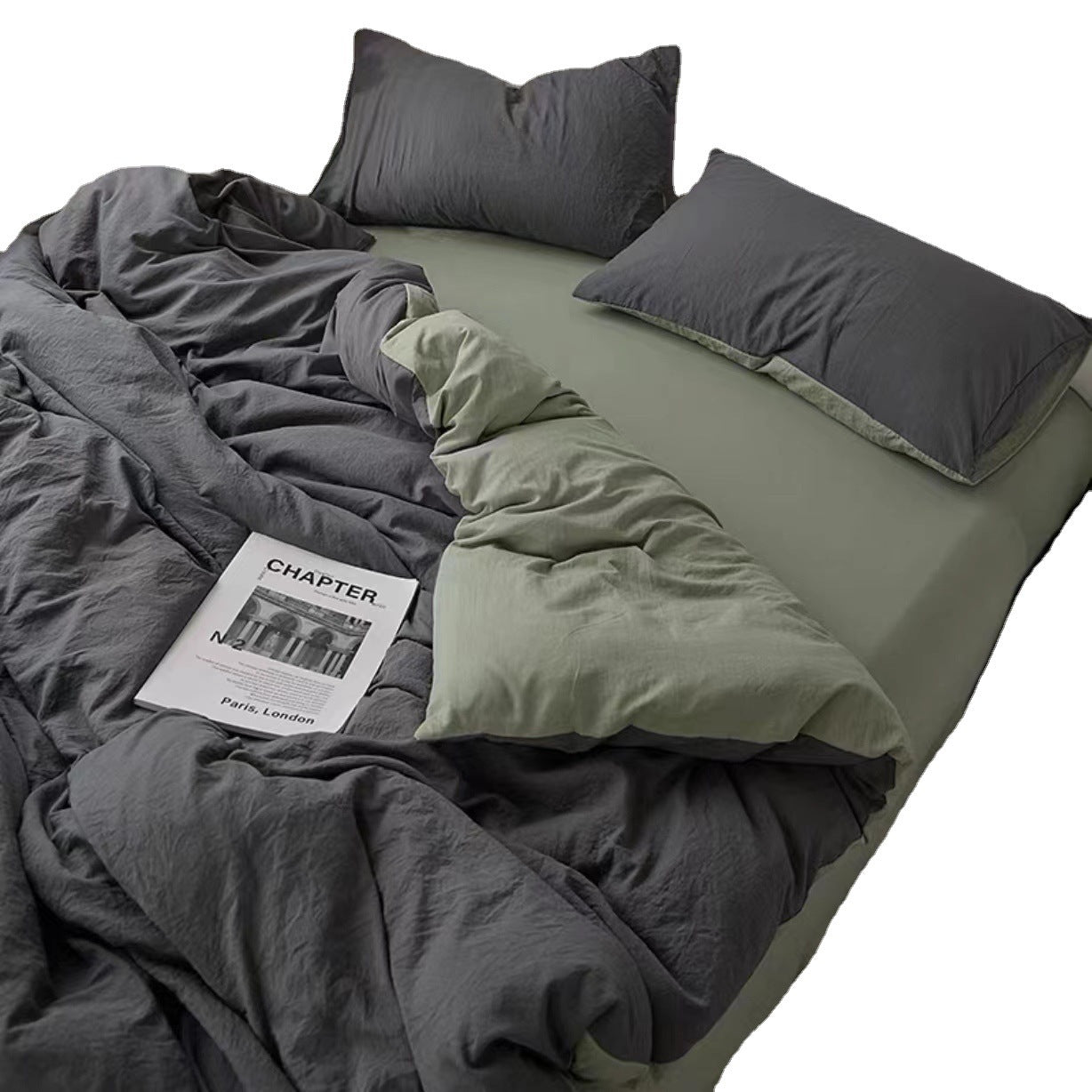 Solid Color Washed Cotton Skin-Friendly Brushed Four-Piece Bedding Set