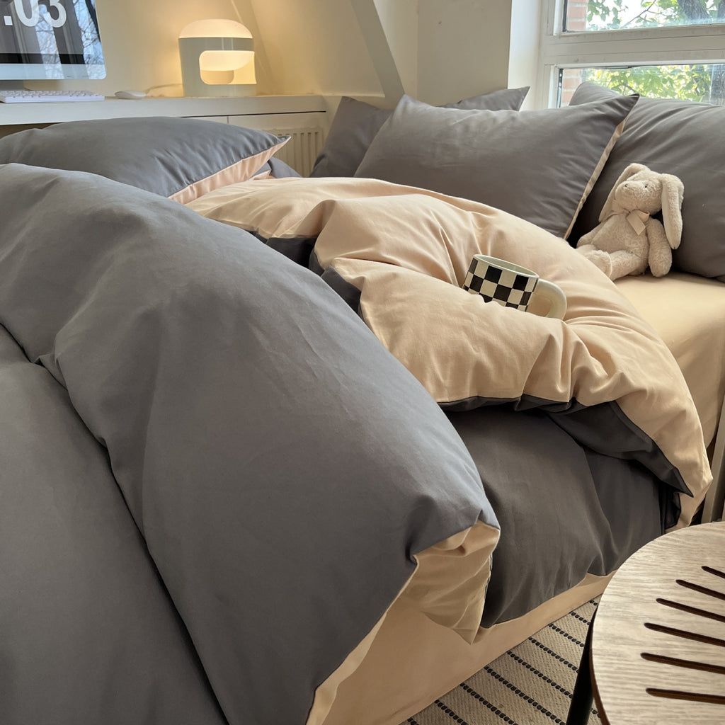 Solid Color Washed Cotton Skin-Friendly Brushed Four-Piece Bedding Set