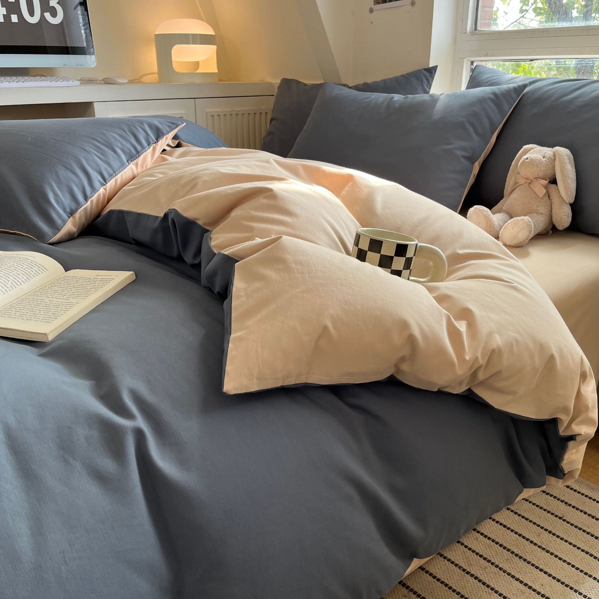 Solid Color Washed Cotton Skin-Friendly Brushed Four-Piece Bedding Set
