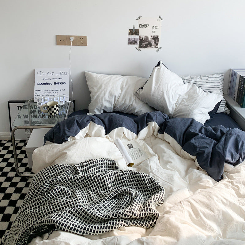 Solid Color Washed Cotton Skin-Friendly Brushed Four-Piece Bedding Set