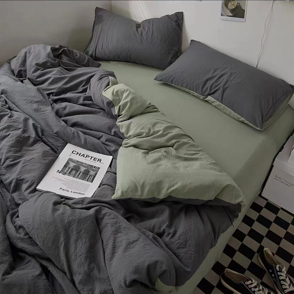 Solid Color Washed Cotton Skin-Friendly Brushed Four-Piece Bedding Set