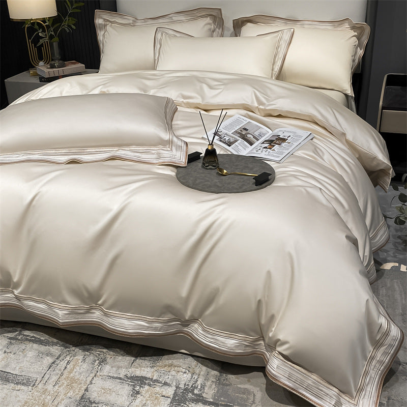 Luxury Embroidered Long-staple Cotton Solid Color Four-Piece Set
