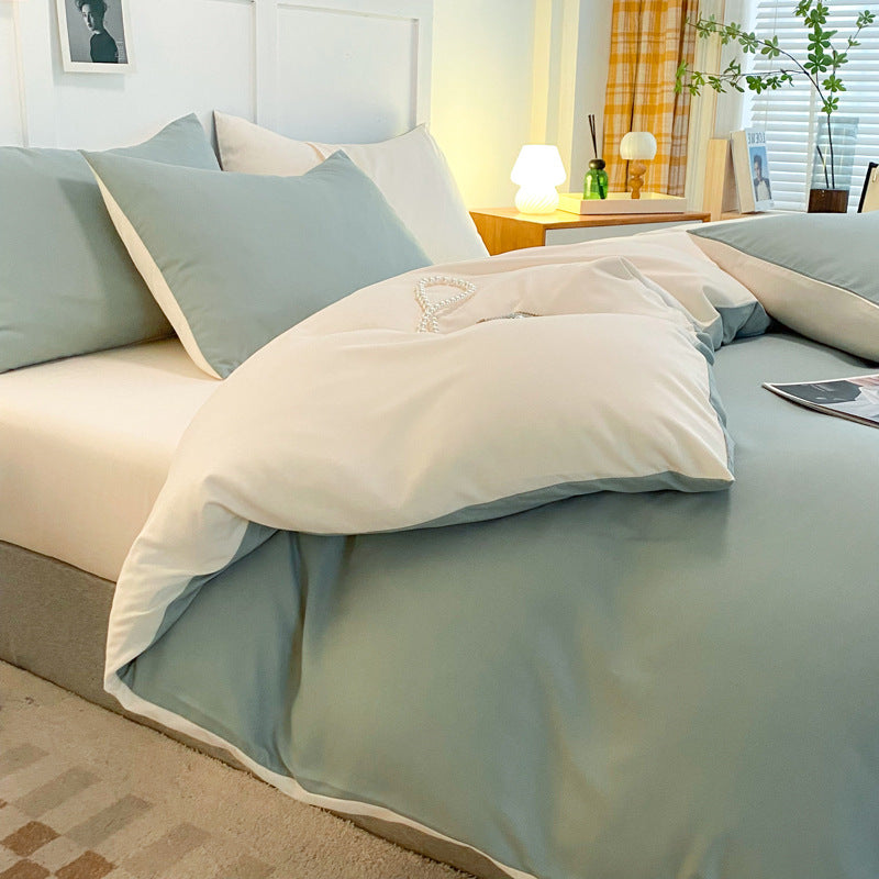Solid Color Washed Cotton Skin-Friendly Brushed Four-Piece Bedding Set