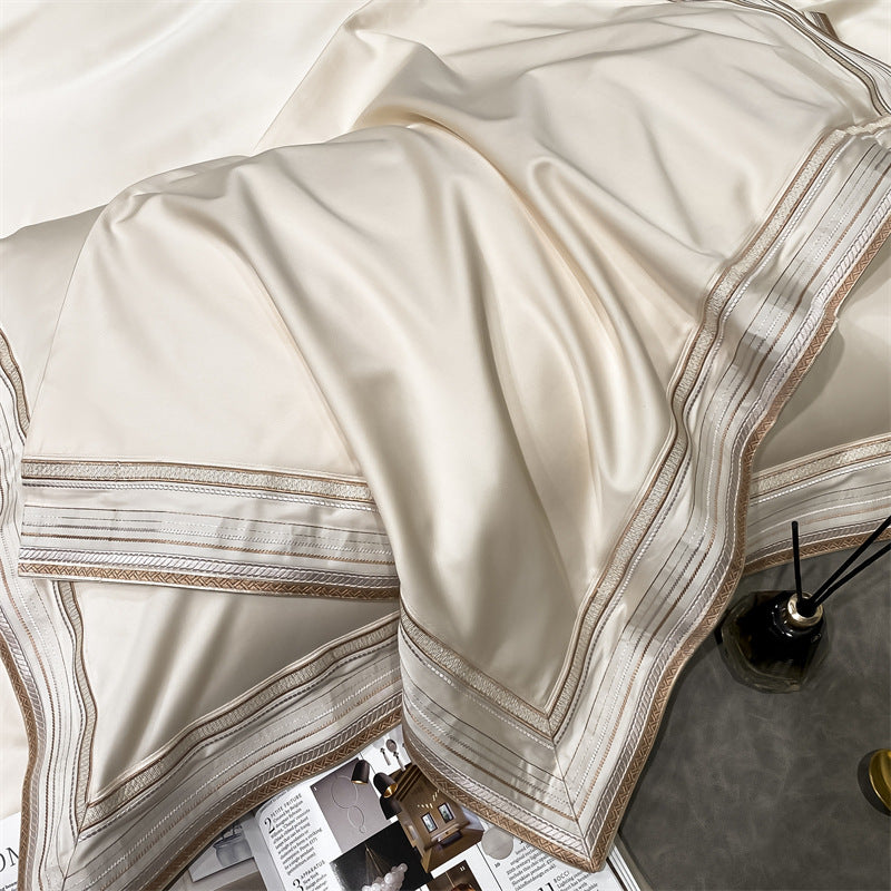 Luxury Embroidered Long-staple Cotton Solid Color Four-Piece Set